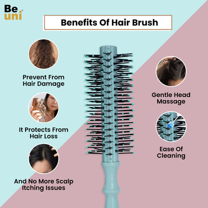 (Sleek Roller Cyan) Beuni Professional Perfect Hair Brush for Men, Women and Kids, Detangler for All Hair Types with Soft Bristles
