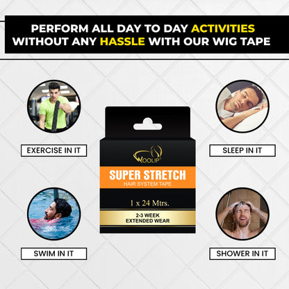 Woolip Super Stretch Double sided No shine Hair Patch Ultra Hold Tape (24 Meter)