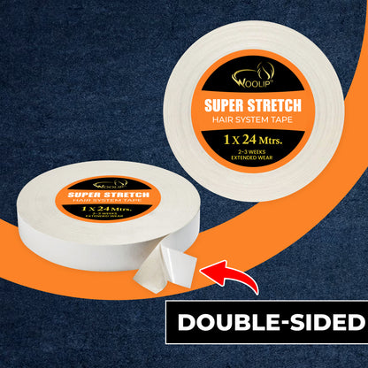 Woolip Super Stretch Double sided No shine Hair Patch Ultra Hold Tape (24 Meter)