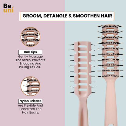 (Vent Peach) Beuni Professional Perfect Hair Brush for Men, Women and Kids, Detangler for All Hair Types with Soft Bristles