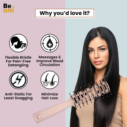 (Vent Peach) Beuni Professional Perfect Hair Brush for Men, Women and Kids, Detangler for All Hair Types with Soft Bristles