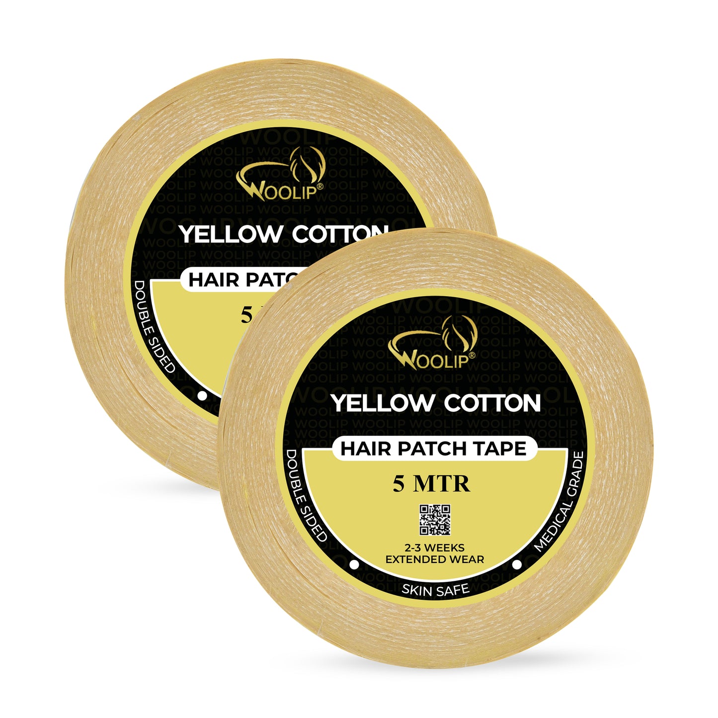 Woolip Yellow Double sided Strong Tape | German Brown Tape | 1 inch cotton material waterproof I Hair Patch Tape (5 meter)- Pack of 2 combo