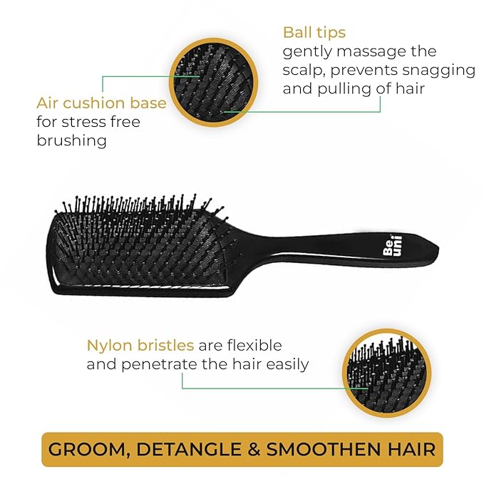 Beuni Continuous Spray Bottle & Brush (10.1oz/300ml) (Black) + Beuni Premium Hair Brush for Men & Women (Black)- Combo Pack