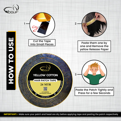 Woolip Yellow Black Double Sided Ultra Hold Waterproof Hair Patch Tape -24m