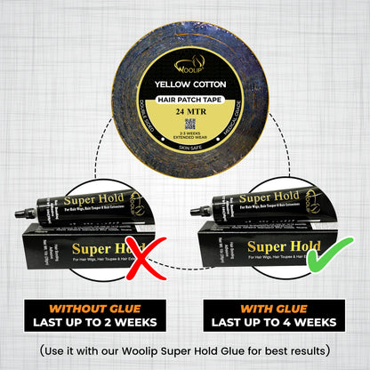 Woolip Yellow Black Double Sided Ultra Hold Waterproof Hair Patch Tape -24m