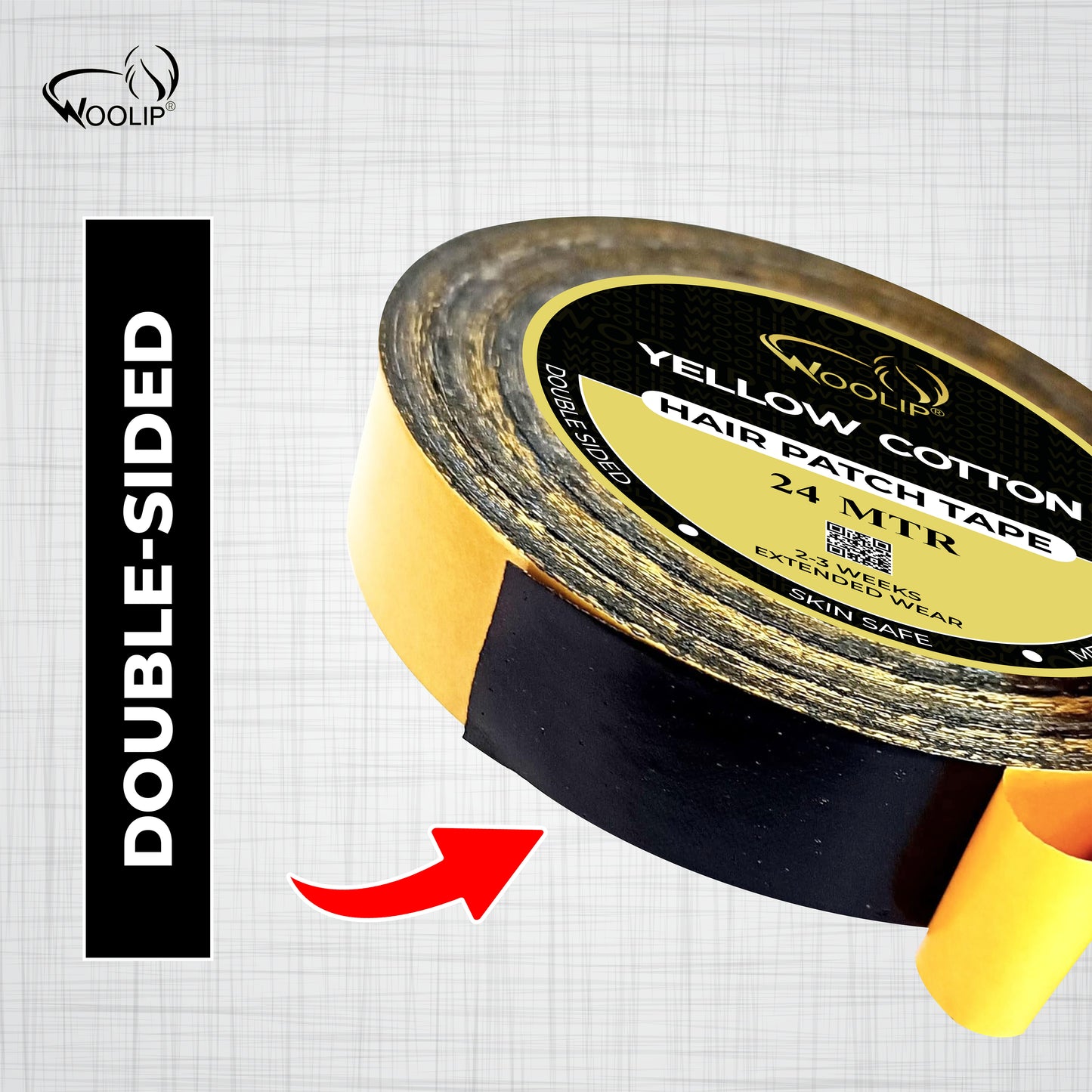 Woolip Yellow Black Double Sided Ultra Hold Waterproof Hair Patch Tape -24m