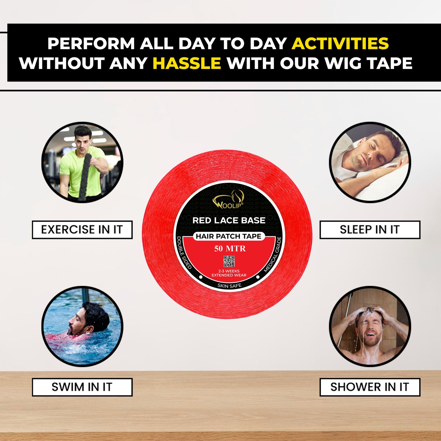 Woolip Transparent Double Sided Red Tape For Hair Patch & Toupee (50 Meter)
