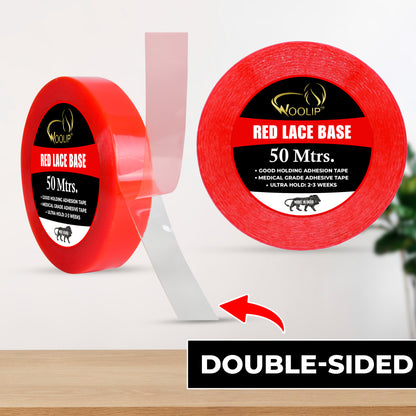 Woolip Transparent Double Sided Red Tape For Hair Patch & Toupee (50 Meter)