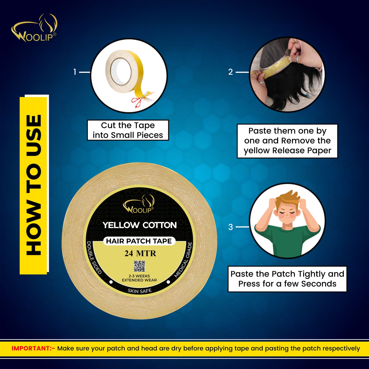 Woolip Yellow cotton Tape | German Brown Tape | Wig Tape I Hair Patch Tape (24 meter)